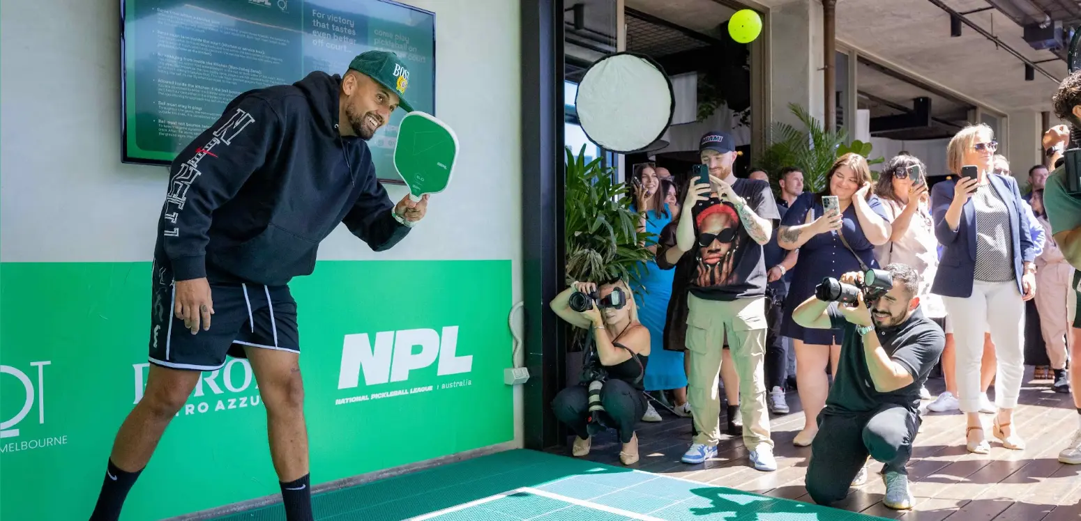 Nick Kyrgios playing on an NPL pop-up pickleball court